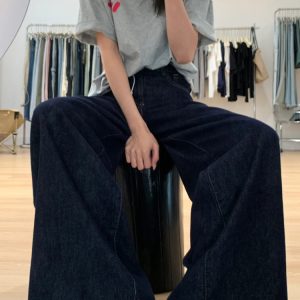 Dark Blue Wide-Leg Jeans for Plus-Size Women - 2025 Loose Fit, Flattering Casual Pants, Relaxed Style