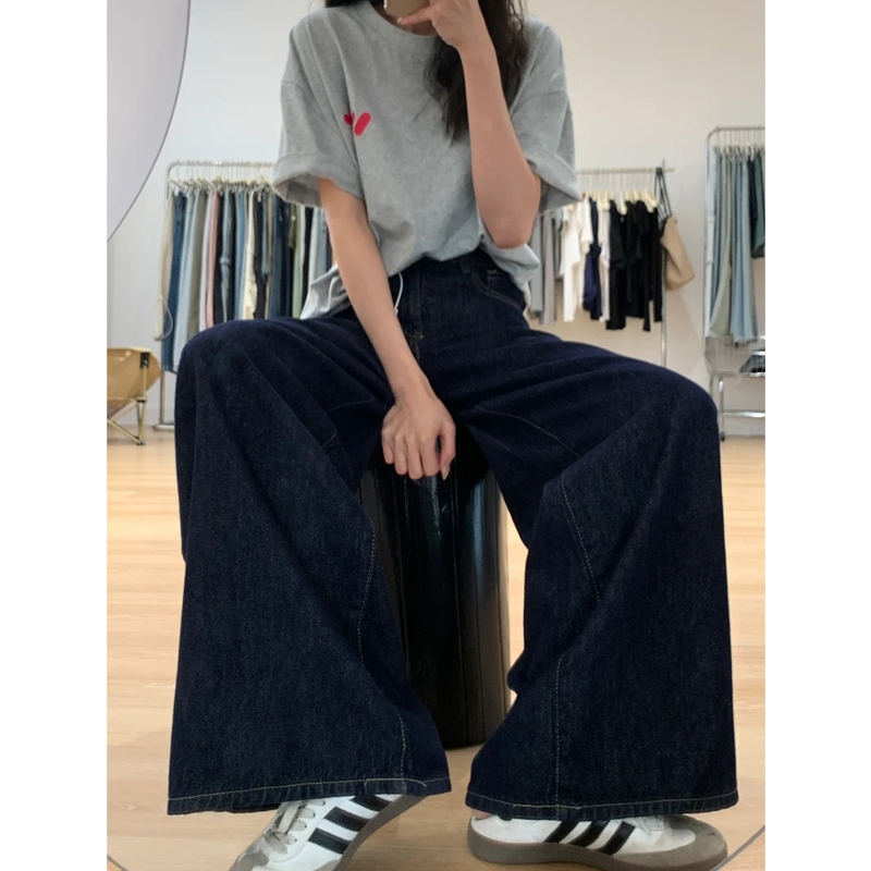 Dark Blue Wide-Leg Jeans for Plus-Size Women - 2025 Loose Fit, Flattering Casual Pants, Relaxed Style