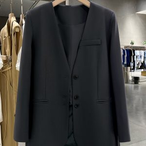 Dark Gray Collarless Lightweight Casual Windbreaker Jacket for Women - 2025 Spring Autumn Minimalist Tie Waist Slimming Style