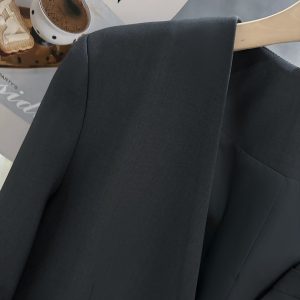 Dark Gray Collarless Lightweight Casual Windbreaker Jacket for Women - 2025 Spring Autumn Minimalist Tie Waist Slimming Style