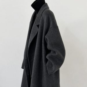 Dark Gray Reversible Cashmere Coat for Women - 2024 Autumn Winter Loose Fit Petite High-End Casual Wool Outerwear