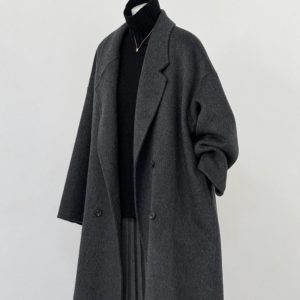 Dark Gray Reversible Cashmere Coat for Women - 2024 Autumn Winter Loose Fit Petite High-End Casual Wool Outerwear
