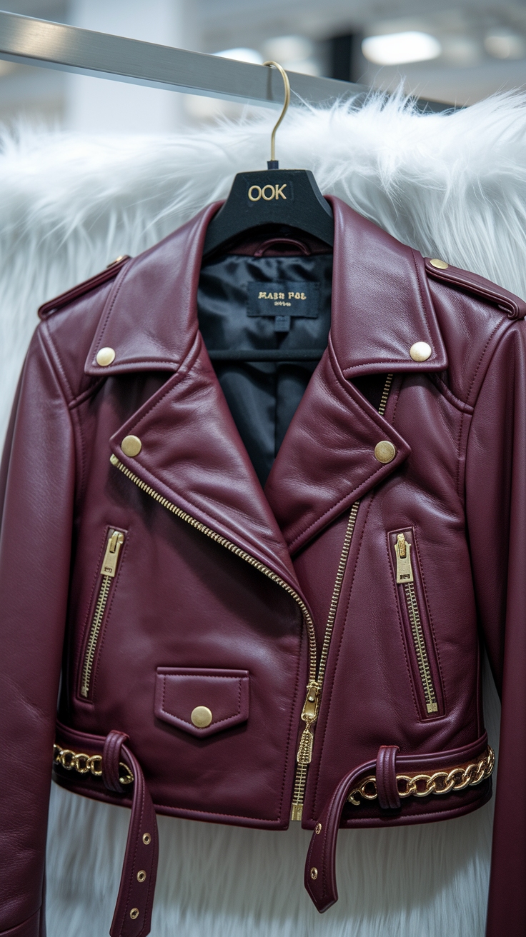 Dark Red Leather Jacket: A Bold Statement for Festivals outfit idea