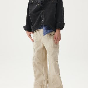 Deconstructed Patchwork Design Casual Pants for Men - 2025 Spring Collection Loose Wide-Leg Work Pants