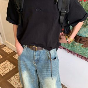 Deconstructed Solid Color Round Neck Short Sleeve T-Shirt for Men and Women - Vintage Summer Casual Versatile Top