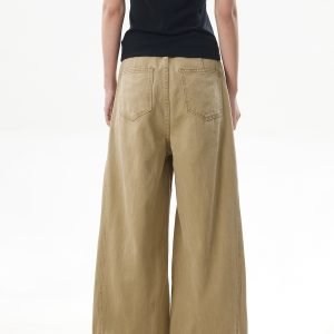 Deconstructed Vintage Work Pants for Men and Women - Retro Patchwork Khaki Curved Knife Design, American Style Fashion