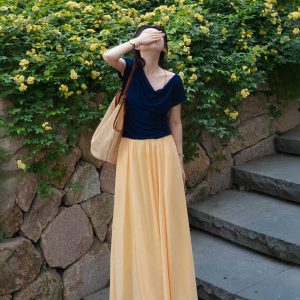 Deep Blue Off-Shoulder Modal Short-Sleeve T-Shirt - Flattering Fit, Thin & Stretchy, Versatile Summer Top for 2025