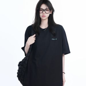 Deep Red Oversized Women’s T-Shirt with Round Neck, 