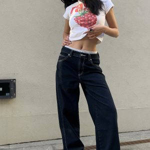 Deep Roast Black Blue Lazy Workwear Jeans - Casual 90s Style Chillin' Denim for Effortless Everyday Look