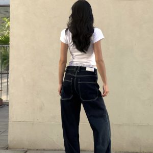 Deep Roast Black Blue Lazy Workwear Jeans - Casual 90s Style Chillin' Denim for Effortless Everyday Look