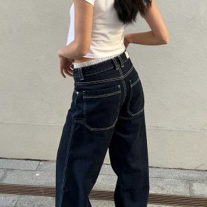 Deep Roast Black Blue Lazy Workwear Jeans - Casual 90s Style Chillin' Denim for Effortless Everyday Look