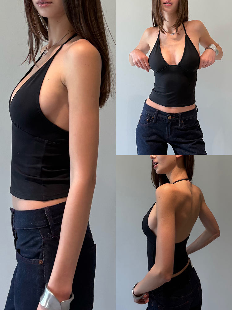 Deep V Neckline Waist-Cinching Vest - 5 Color Options, Neck-Hanging Design, Perfect for Y2K and 90s Inspired Styles Deep V Neckline Waist-Cinching Vest - 5 Color Options, Neck-Hanging Design, Perfect for Y2K and 90s Inspired Styles