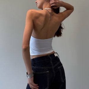 Deep V Neckline Waist-Cinching Vest - 5 Color Options, Neck-Hanging Design, Perfect for Y2K and 90s Inspired Styles