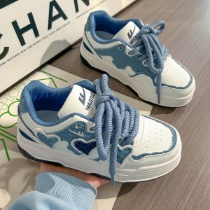 Denim Blue Board Shoes for Women - Trendy Thick-Soled Sneakers, Breathable Spring/Summer Sports Footwear