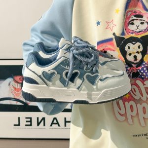 Denim Blue Board Shoes for Women - Trendy Thick-Soled Sneakers, Breathable Spring/Summer Sports Footwear