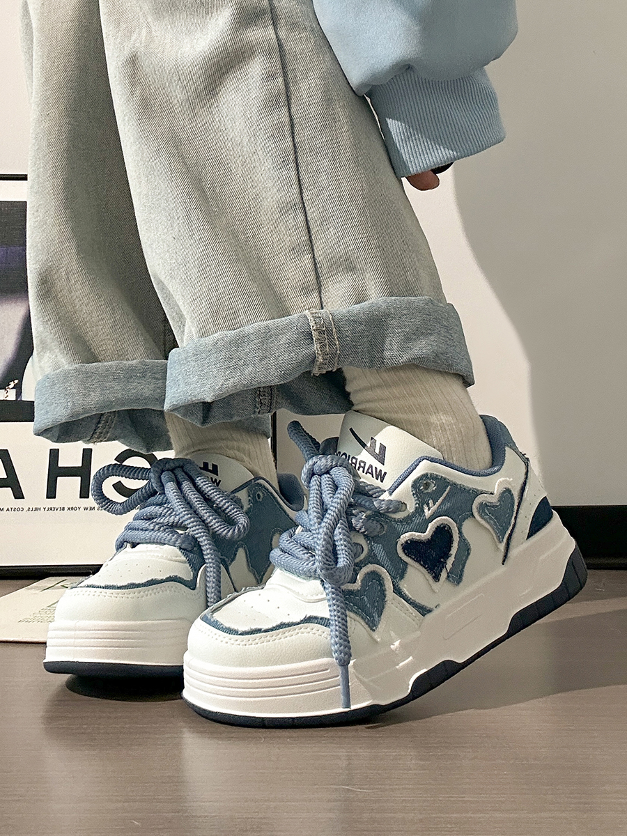 Denim Blue Board Shoes for Women - Trendy Thick-Soled Sneakers, Breathable Spring/Summer Sports Footwear Denim Blue Board Shoes for Women - Trendy Thick-Soled Sneakers, Breathable Spring/Summer Sports Footwear