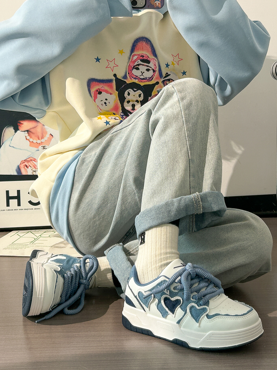 Denim Blue Board Shoes for Women - Trendy Thick-Soled Sneakers, Breathable Spring/Summer Sports Footwear Denim Blue Board Shoes for Women - Trendy Thick-Soled Sneakers, Breathable Spring/Summer Sports Footwear