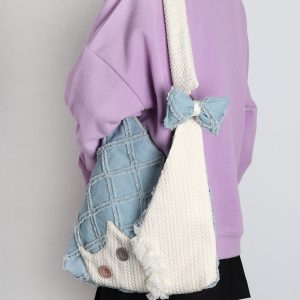 Denim Plaid Cat Shoulder Crossbody Bag - Original Design, Cute and Stylish, Ideal for Casual and Y2K Fashion Enthusiasts
