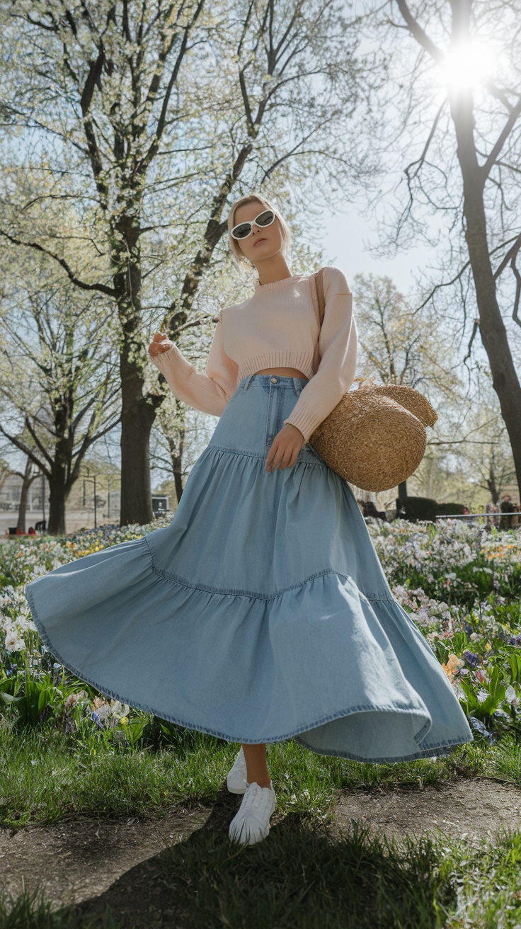 Denim Maxi Skirt Outfit Spring: Versatile and Chic Styles outfit idea