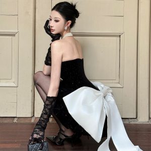 Disney Princess Big Bow Rhinestone Strapless Dress - 2024 Spring/Summer Collection, Y2K Inspired, Perfect for Special Occasions