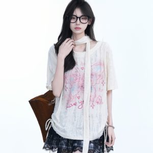 Distressed Butterfly Short-Sleeve T-Shirt with 