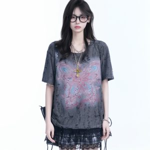 Distressed Butterfly Short-Sleeve T-Shirt with 