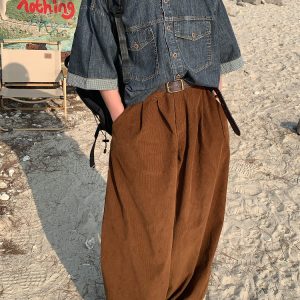 Distressed Denim Short Sleeve Shirt for Men and Women - Vintage Washed Loose Summer Top - Trendy 90s Style