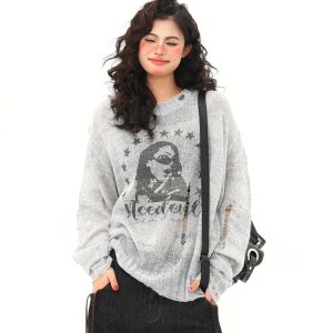 Distressed Hollowed-Out Long Sleeve Cover-Up Top for Women - Retro American Style Sun Protection Knitted Summer Fashion