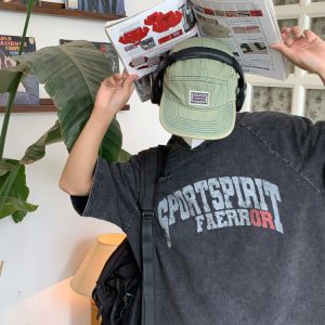 Distressed Letter Print Heavyweight Short Sleeve T-Shirt for Women - Casual Loose Round Neck Tee, Summer Vintage Style