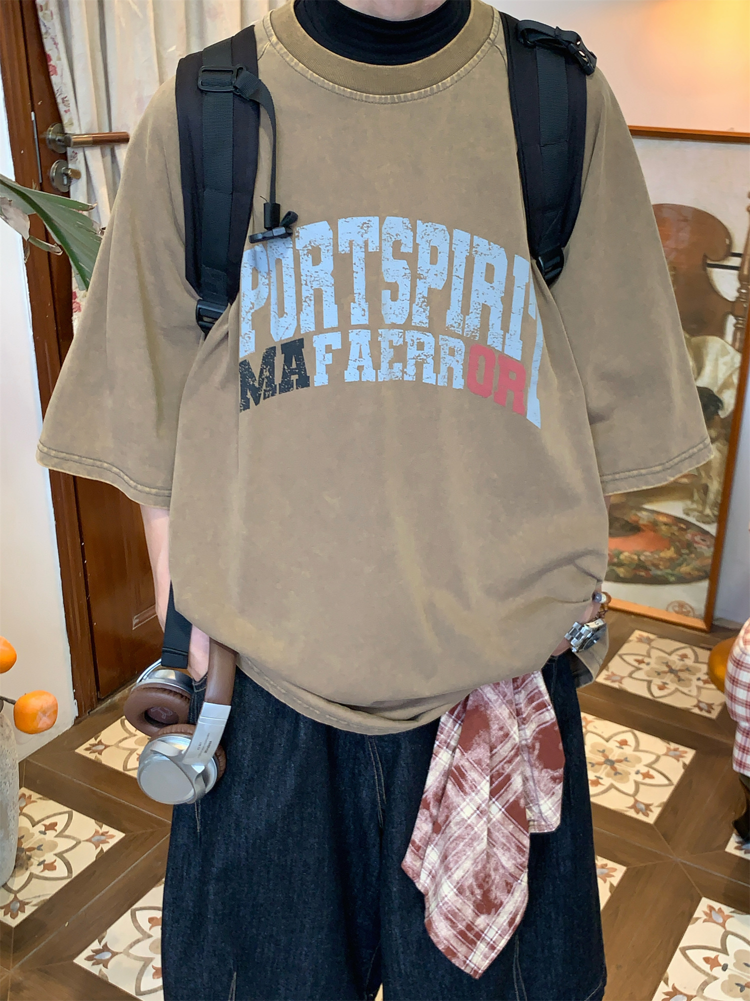 Distressed Letter Print Heavyweight Short Sleeve T-Shirt for Women - Casual Loose Round Neck Tee, Summer Vintage Style Distressed Letter Print Heavyweight Short Sleeve T-Shirt for Women - Casual Loose Round Neck Tee, Summer Vintage Style