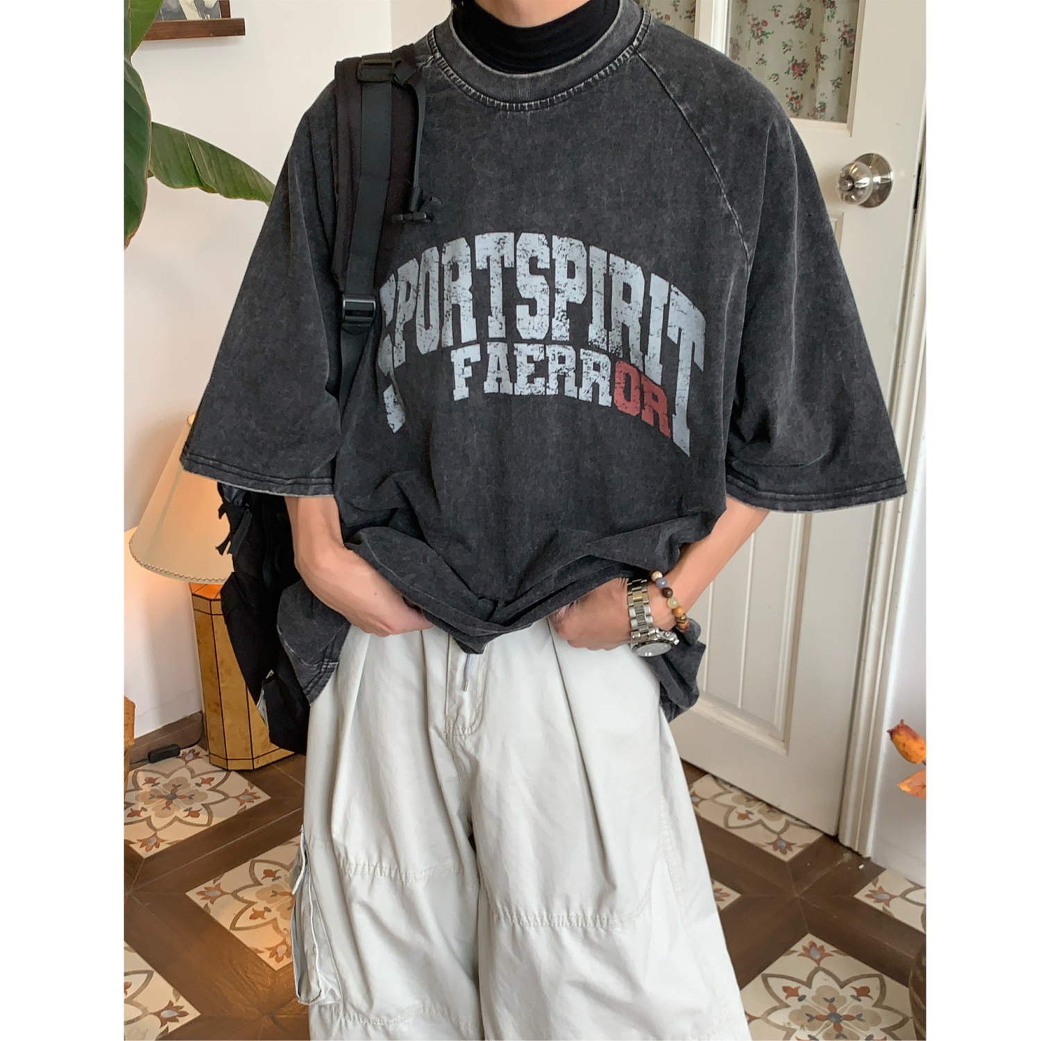 Distressed Letter Print Heavyweight Short Sleeve T-Shirt for Women - Casual Loose Round Neck Tee, Summer Vintage Style