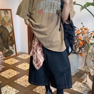 Distressed Letter Print Heavyweight Short Sleeve T-Shirt for Women - Casual Loose Round Neck Tee, Summer Vintage Style