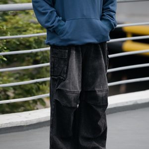 Distressed Straight Leg Retro Workwear Jeans for Men - Versatile Loose Fit Long Pants for Casual 90s Style