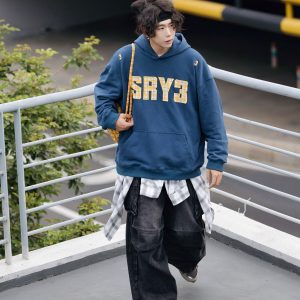 Distressed Straight Leg Retro Workwear Jeans for Men - Versatile Loose Fit Long Pants for Casual 90s Style