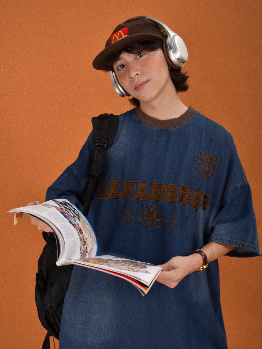 Distressed Vintage Denim Round Neck Loose Short Sleeve T-Shirt for Couples - Trendy Hip Hop Unisex Top Distressed Vintage Denim Round Neck Loose Short Sleeve T-Shirt for Couples - Trendy Hip Hop Unisex Top