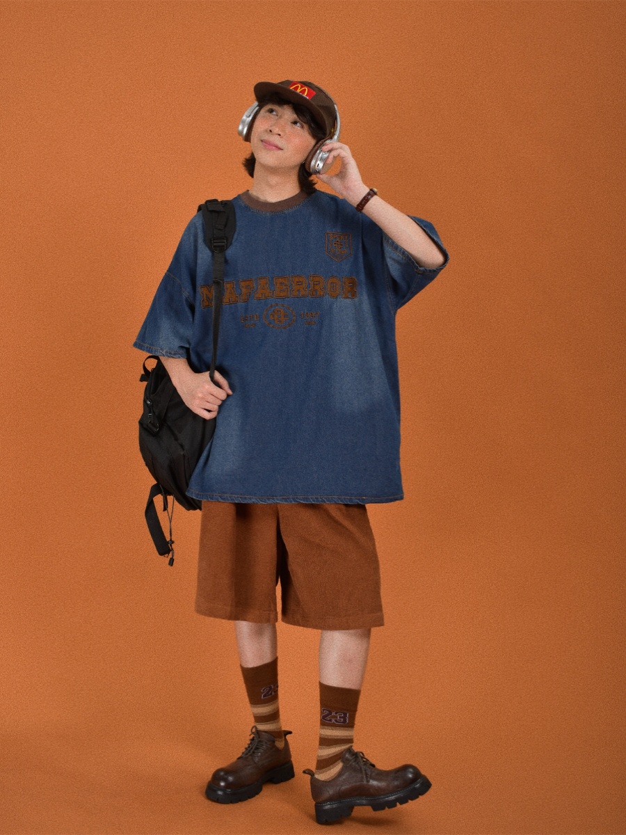 Distressed Vintage Denim Round Neck Loose Short Sleeve T-Shirt for Couples - Trendy Hip Hop Unisex Top Distressed Vintage Denim Round Neck Loose Short Sleeve T-Shirt for Couples - Trendy Hip Hop Unisex Top