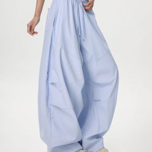 Dopamine Blue Wide-Leg Casual Pants for Women - Summer Loose Fit Dance & Jazz Style