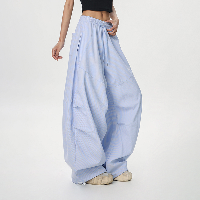 Dopamine Blue Wide-Leg Casual Pants for Women - Summer Loose Fit Dance & Jazz Style