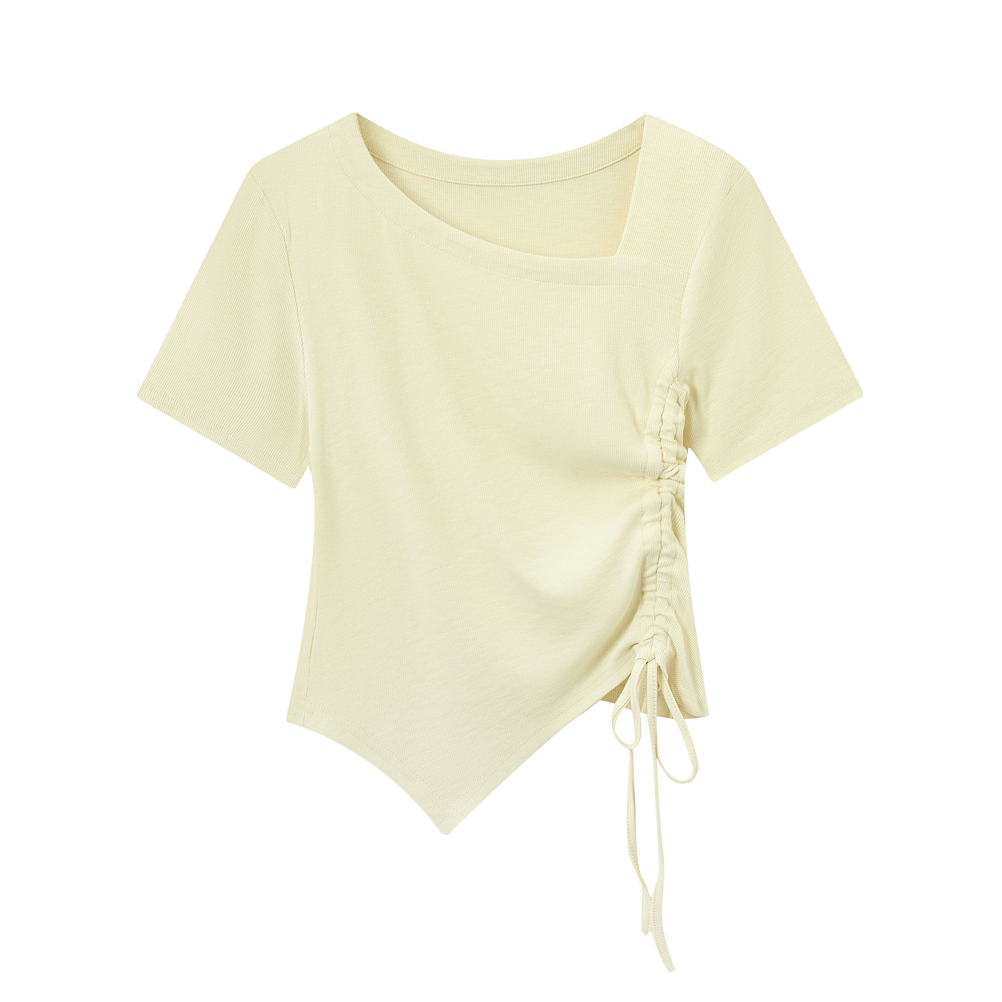 Dopamine Goose Yellow Irregular Waist Short Sleeve T-Shirt Blouse - 2025 Summer Fashion Trend, Y2K Style