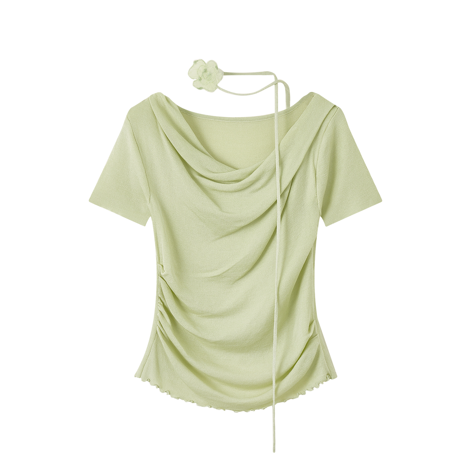 Dopamine Green Loose Short-Sleeve T-Shirt, Summer Knit Top for May Day Outings, Casual Style, Perfect for Photoshoots and Everyday Wear
