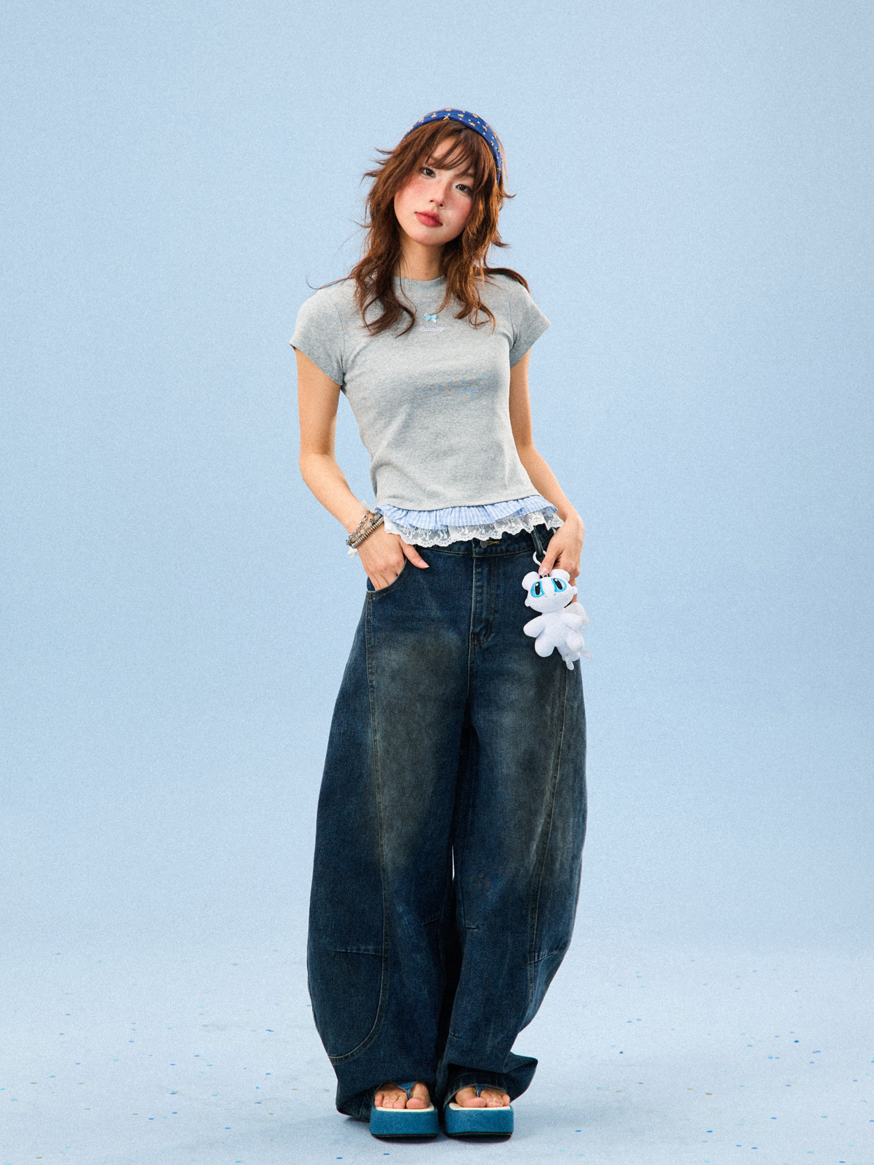 Double-Layered Spliced Short Sleeve T-Shirt for Women - American Style Sweet Girl Summer Slim Fit Top Double-Layered Spliced Short Sleeve T-Shirt for Women - American Style Sweet Girl Summer Slim Fit Top