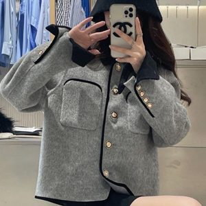Double-Sided Cashmere Short Coat for Women with Gold Buttons - French Style Petite Woolen Jacket for Autumn and Winter 2024