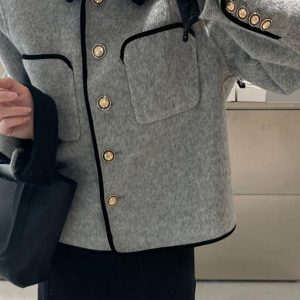 Double-Sided Cashmere Short Coat for Women with Gold Buttons - French Style Petite Woolen Jacket for Autumn and Winter 2024