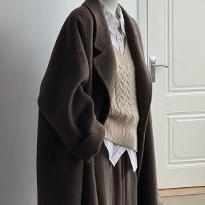 Double-Sided Cashmere Wool Coat for Women - 2024 Autumn Winter High-End Korean Style Petite Mid-Length Outerwear