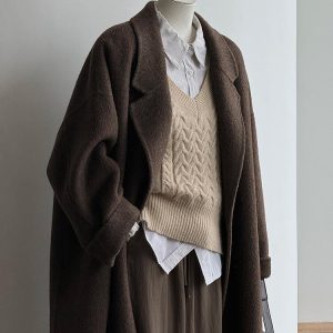 Double-Sided Cashmere Wool Coat for Women - 2024 Autumn Winter High-End Korean Style Petite Mid-Length Outerwear