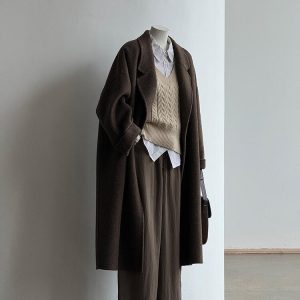 Double-Sided Cashmere Wool Coat for Women - 2024 Autumn Winter High-End Korean Style Petite Mid-Length Outerwear