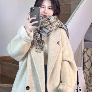 Double-Sided Cashmere Wool Coat for Women - 2024 Autumn Winter High-End Korean Style Petite Mid-Length Outerwear