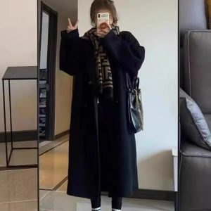 Double-Sided Cashmere Wool Coat for Women - 2024 Autumn Winter High-End Korean Style Petite Mid-Length Outerwear
