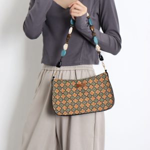 Double-Sided Floral Retro Underarm Bag with Beaded Strap, Vintage Chinese Style Hanfu Crossbody Bag, Unique Niche Design