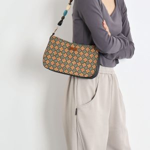 Double-Sided Floral Retro Underarm Bag with Beaded Strap, Vintage Chinese Style Hanfu Crossbody Bag, Unique Niche Design